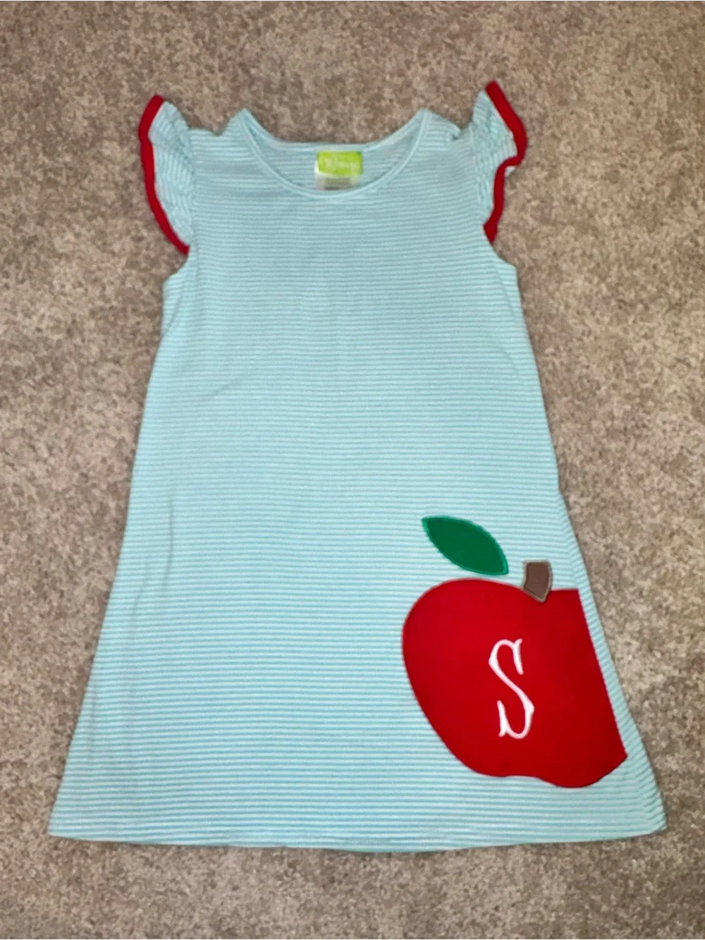 Classic Whimsy Girls Apple Pocket Dress Size 5 Monogram “S”